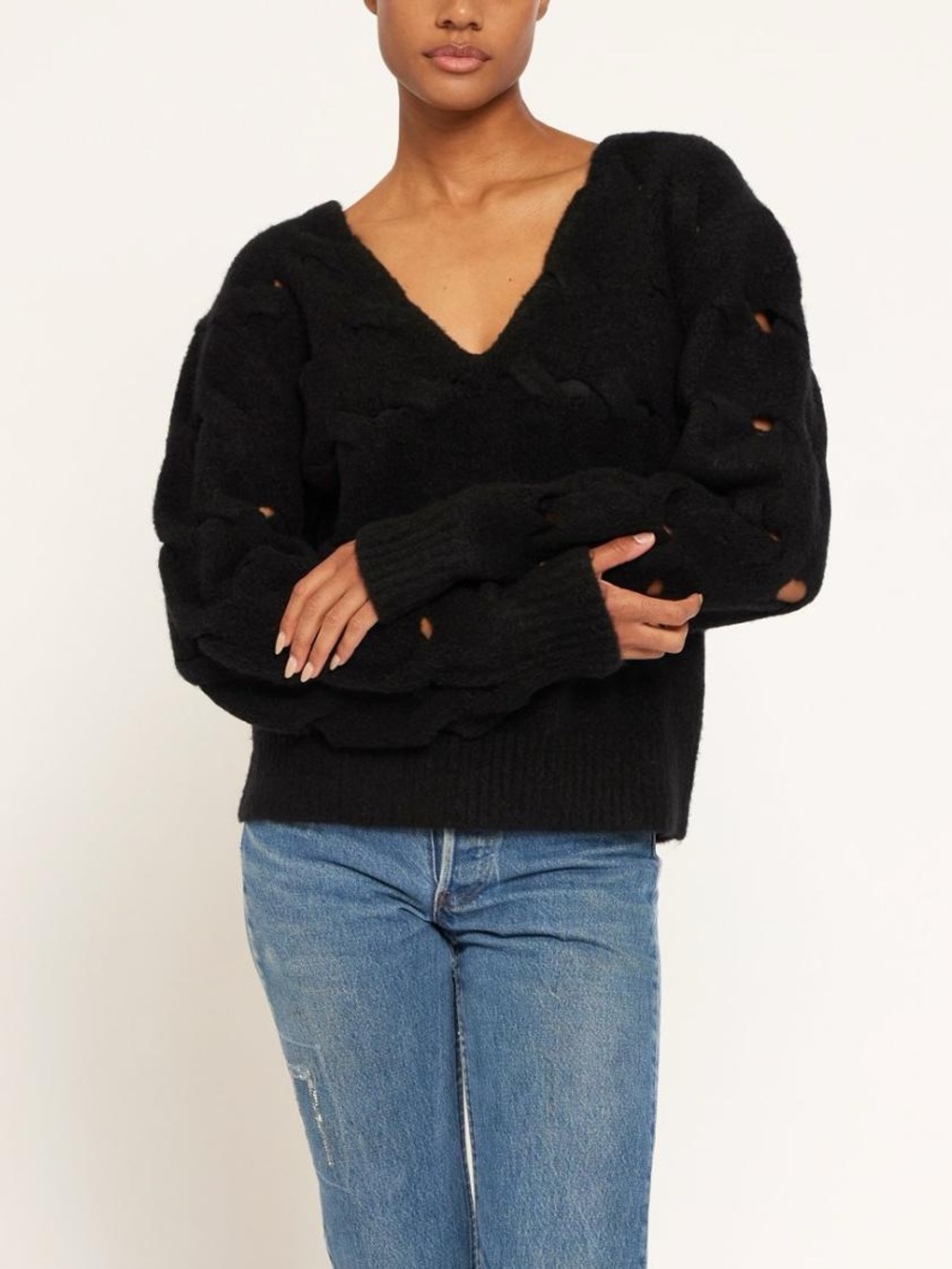 Joie Black V-Neck Cut-Out Long Sleeve Knit Pullover Sweater Size S